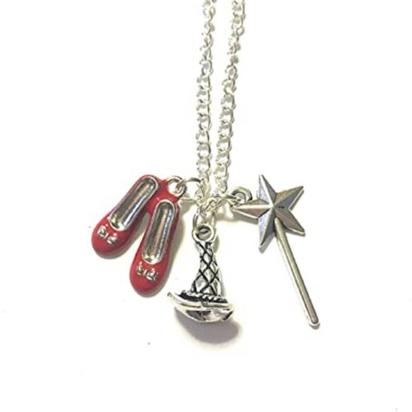 Wizard of OZ Theme Silver Charm Necklace Wand Hat Shoes BRAND NEW Gift Item! - Picture 2 of 2